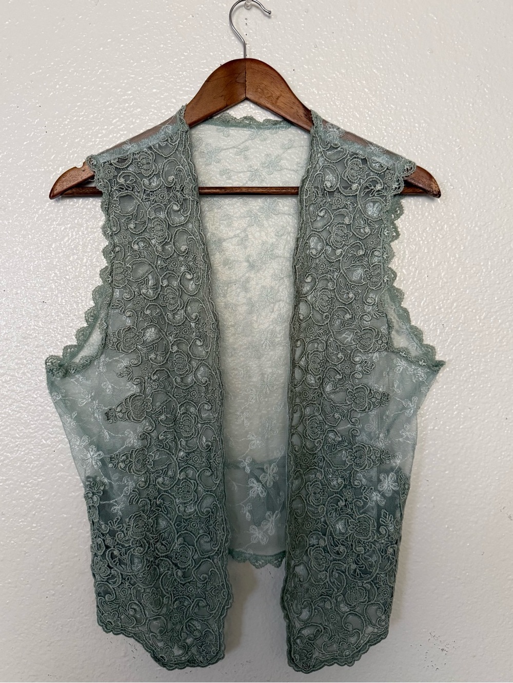 Vintage Lace Vest SzSmall Karen Kane Blue Open Front Embroidery women’s
